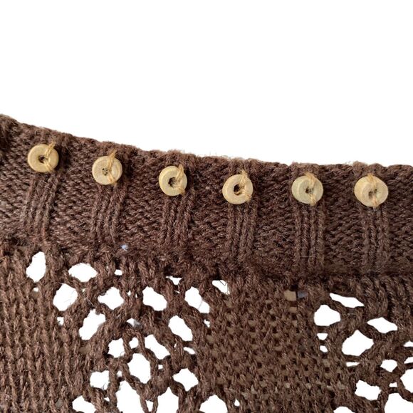 Vintage Villager Womans 1X XL Brown Crochet Wood Beaded Cardigan Hippie Boho Y2K - Picture 6 of 7